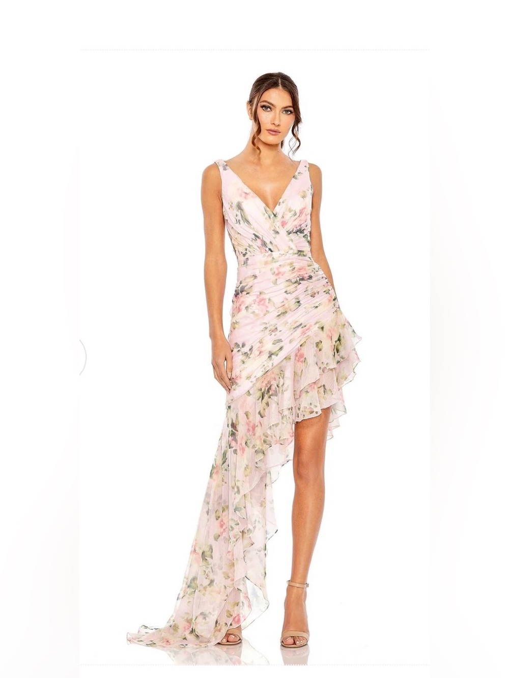 Mac Duggal Asymmetrical Flora Print Chiffon Dress-Size 14